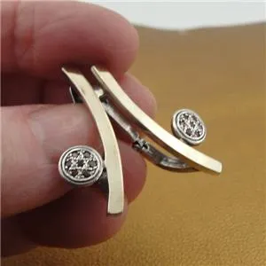 White Zircon Earrings 9K Yellow Gold 925 Silver Handmade  Hadar Designers Deco