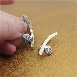 White Zircon Earrings 9K Yellow Gold 925 Silver Handmade  Hadar Designers Deco