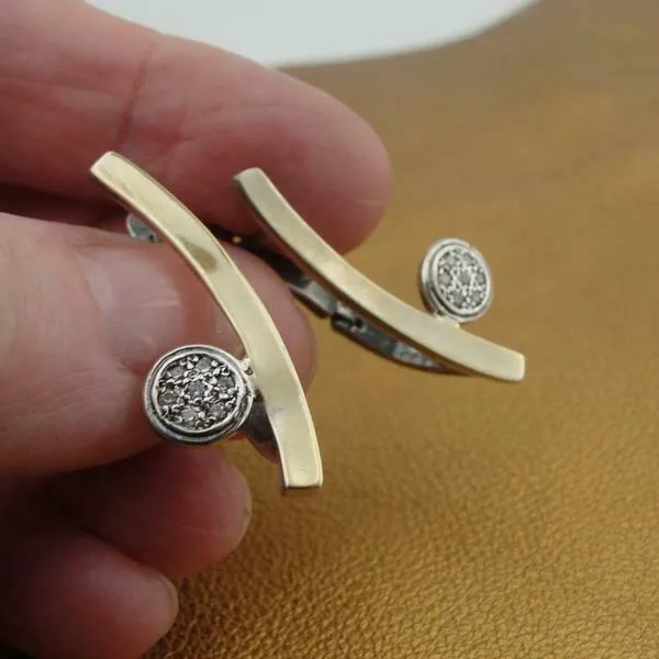 White Zircon Earrings 9K Yellow Gold 925 Silver Handmade  Hadar Designers Deco