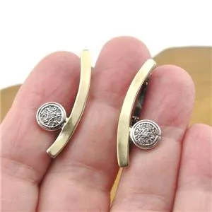 White Zircon Earrings 9K Yellow Gold 925 Silver Handmade  Hadar Designers Deco