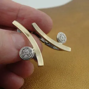 White Zircon Earrings 9K Yellow Gold 925 Silver Handmade  Hadar Designers Deco