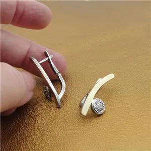 White Zircon Earrings 9K Yellow Gold 925 Silver Handmade  Hadar Designers Deco