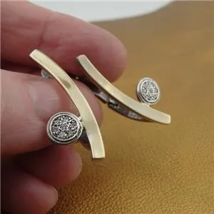 White Zircon Earrings 9K Yellow Gold 925 Silver Handmade  Hadar Designers Deco