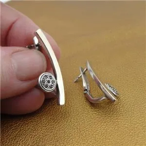 White Zircon Earrings 9K Yellow Gold 925 Silver Handmade  Hadar Designers Deco