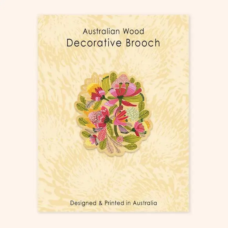 Wild Protea Flowers Wooden Brooch