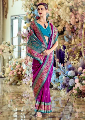 Wild Purple Woven Banarasi Silk Saree With Contrast Blouse