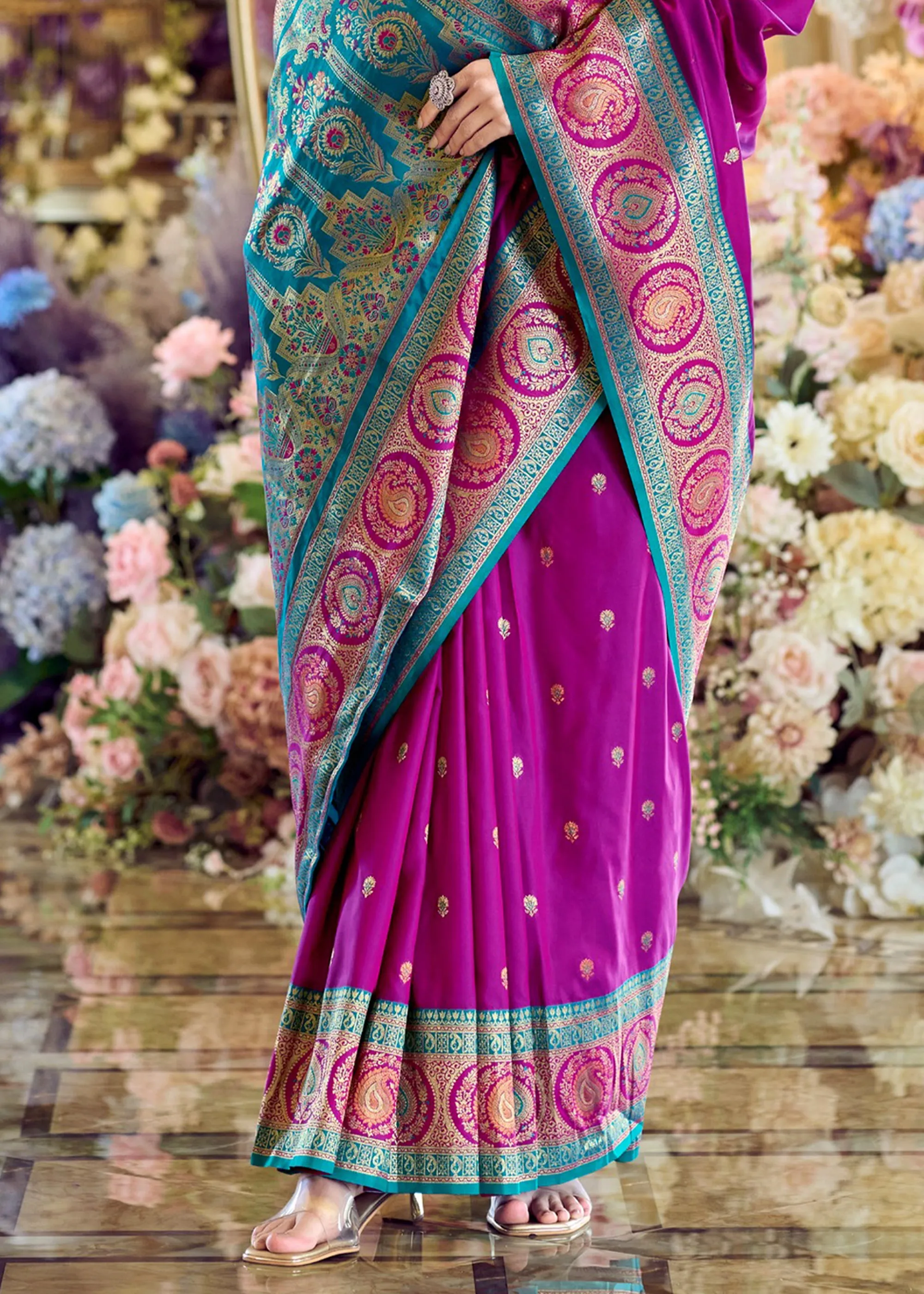 Wild Purple Woven Banarasi Silk Saree With Contrast Blouse