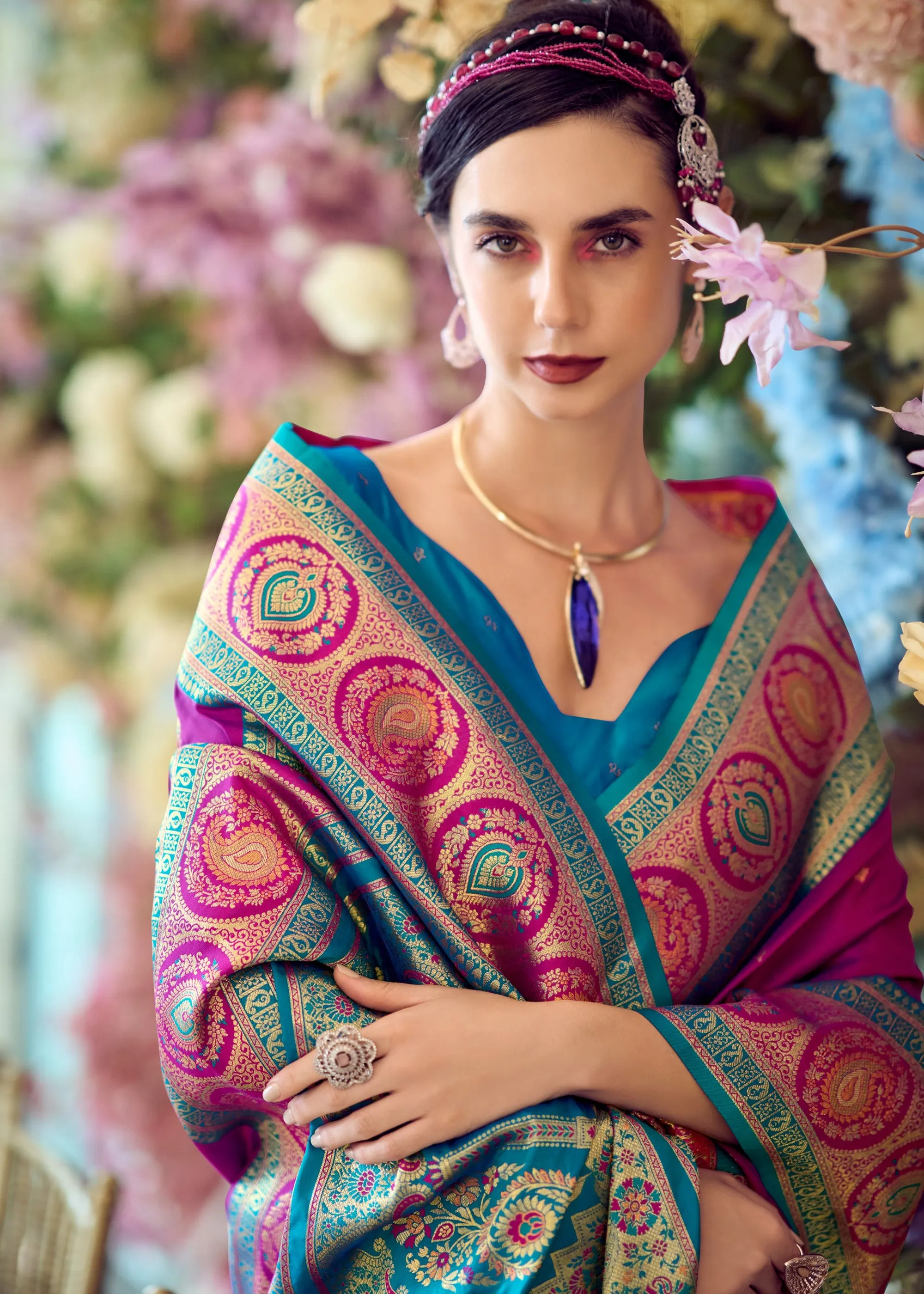 Wild Purple Woven Banarasi Silk Saree With Contrast Blouse