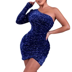 Women's Glamorous Sparkling Sequin Cold Shoulder Dress