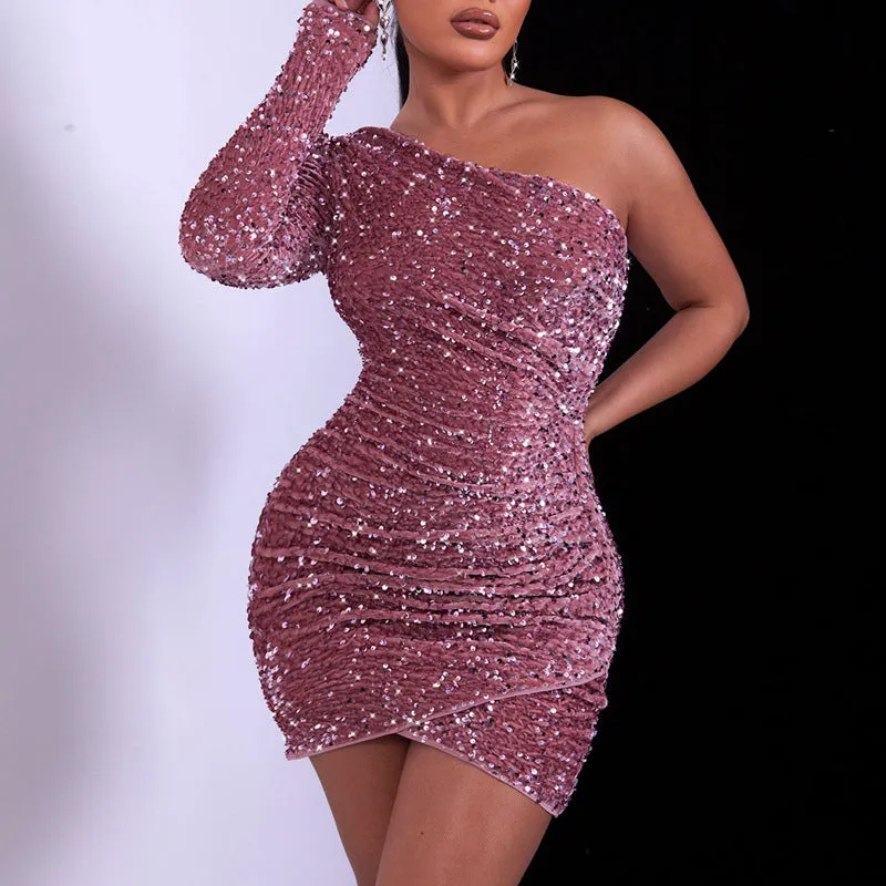 Women's Glamorous Sparkling Sequin Cold Shoulder Dress