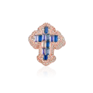 Women's Iced Vitraux Vintage Starry Night Cross Ring