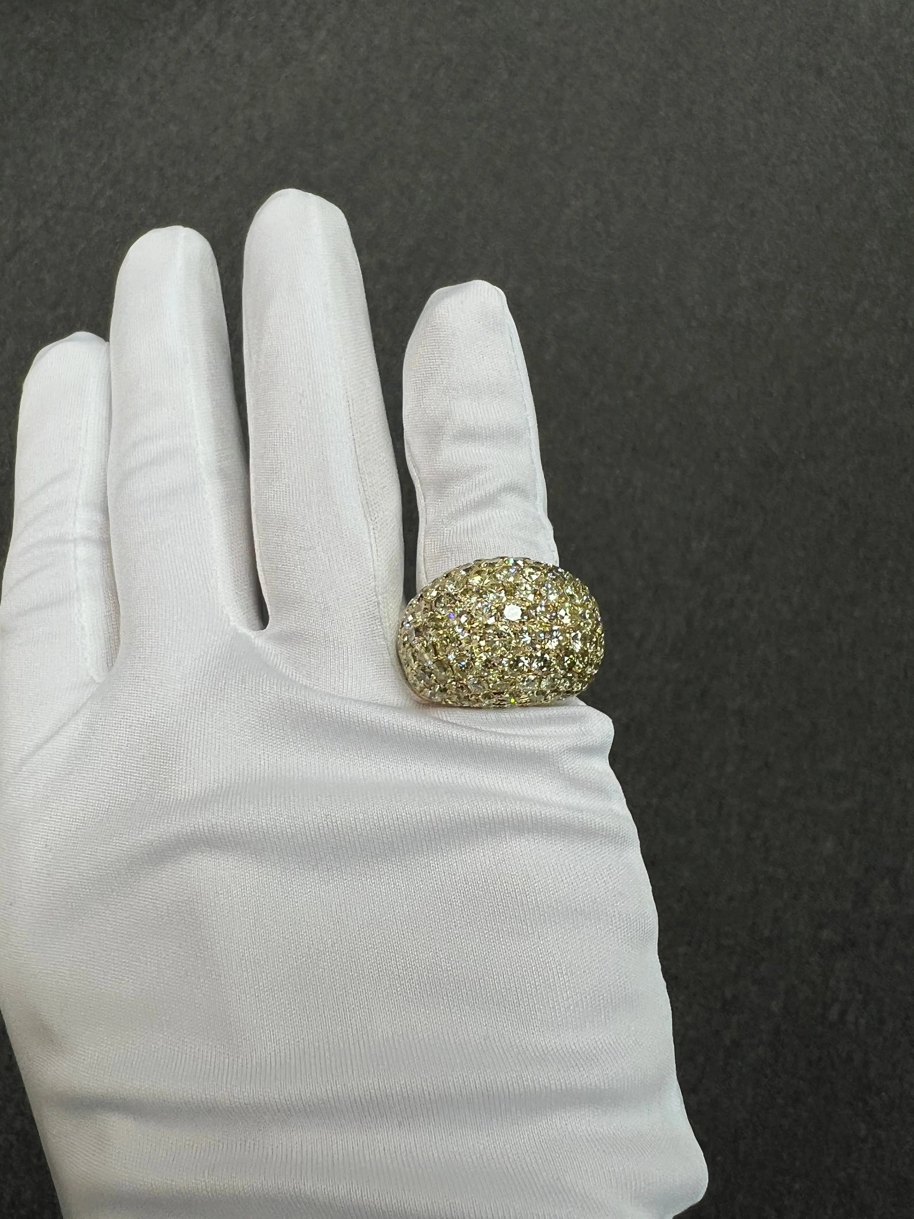 XL Pave Diamond 18k Yellow Gold Dome Ring
