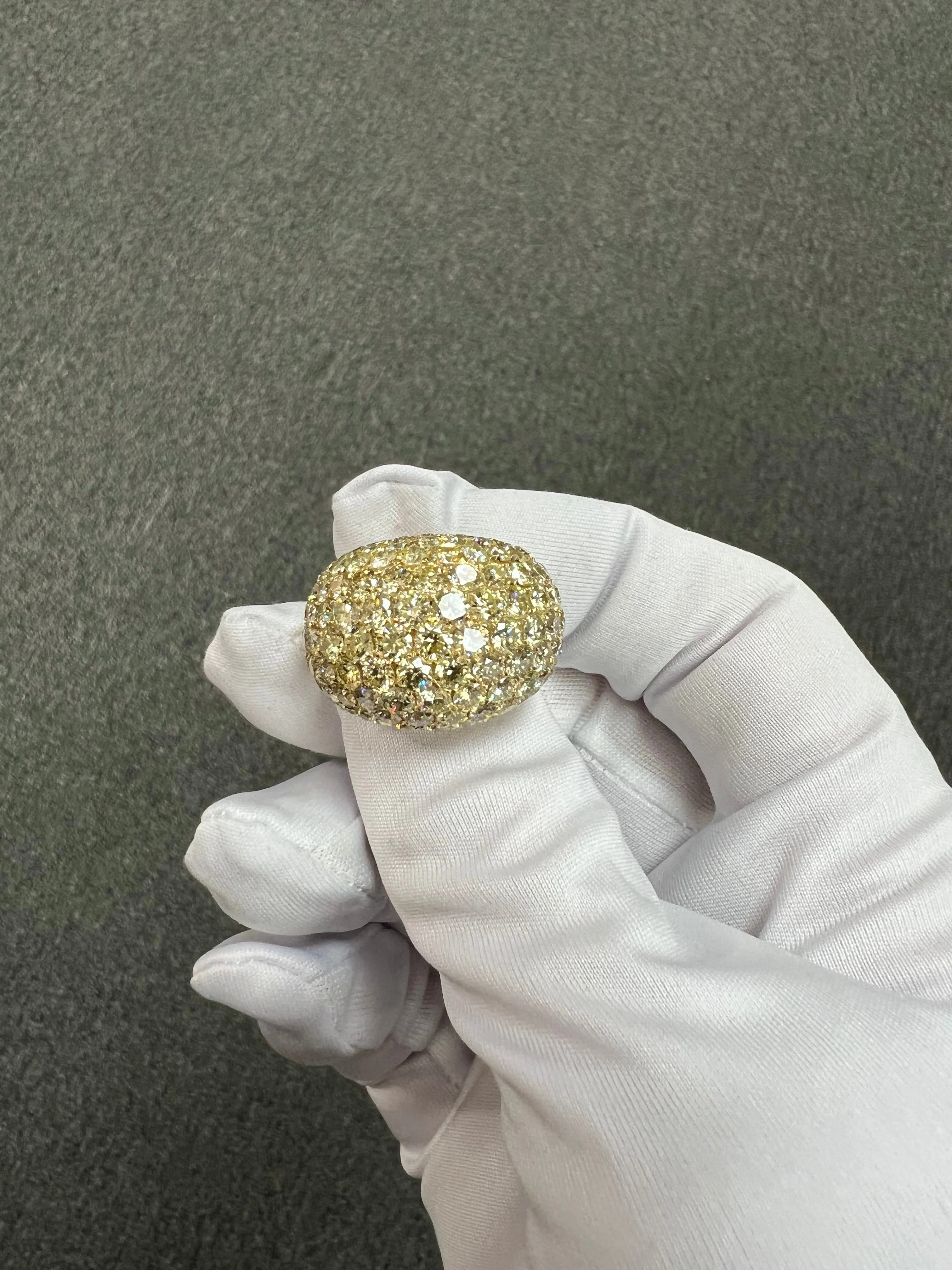XL Pave Diamond 18k Yellow Gold Dome Ring