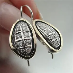 Zircon Earrings 9K Yellow Gold 925 Silver Handmade Deco Hadar Designers  () SALE