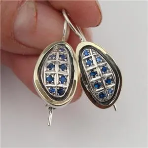 Zircon Earrings 9K Yellow Gold 925 Silver Handmade Deco Hadar Designers  () SALE