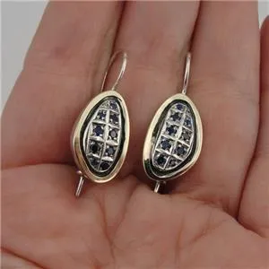 Zircon Earrings 9K Yellow Gold 925 Silver Handmade Deco Hadar Designers  () SALE